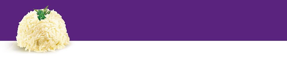 A mound of rice with a sprig of green herb on top.