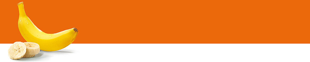 A banana and a sliced banana are presented against a white background.