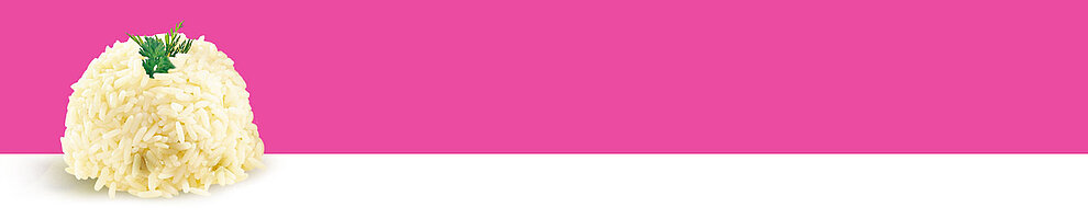 A mound of rice with a sprig of green on top.