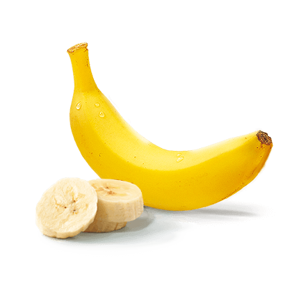 A whole banana and three peeled slices of another stacked into a pile
